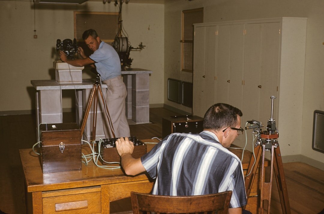 Wide view of professional television production studio